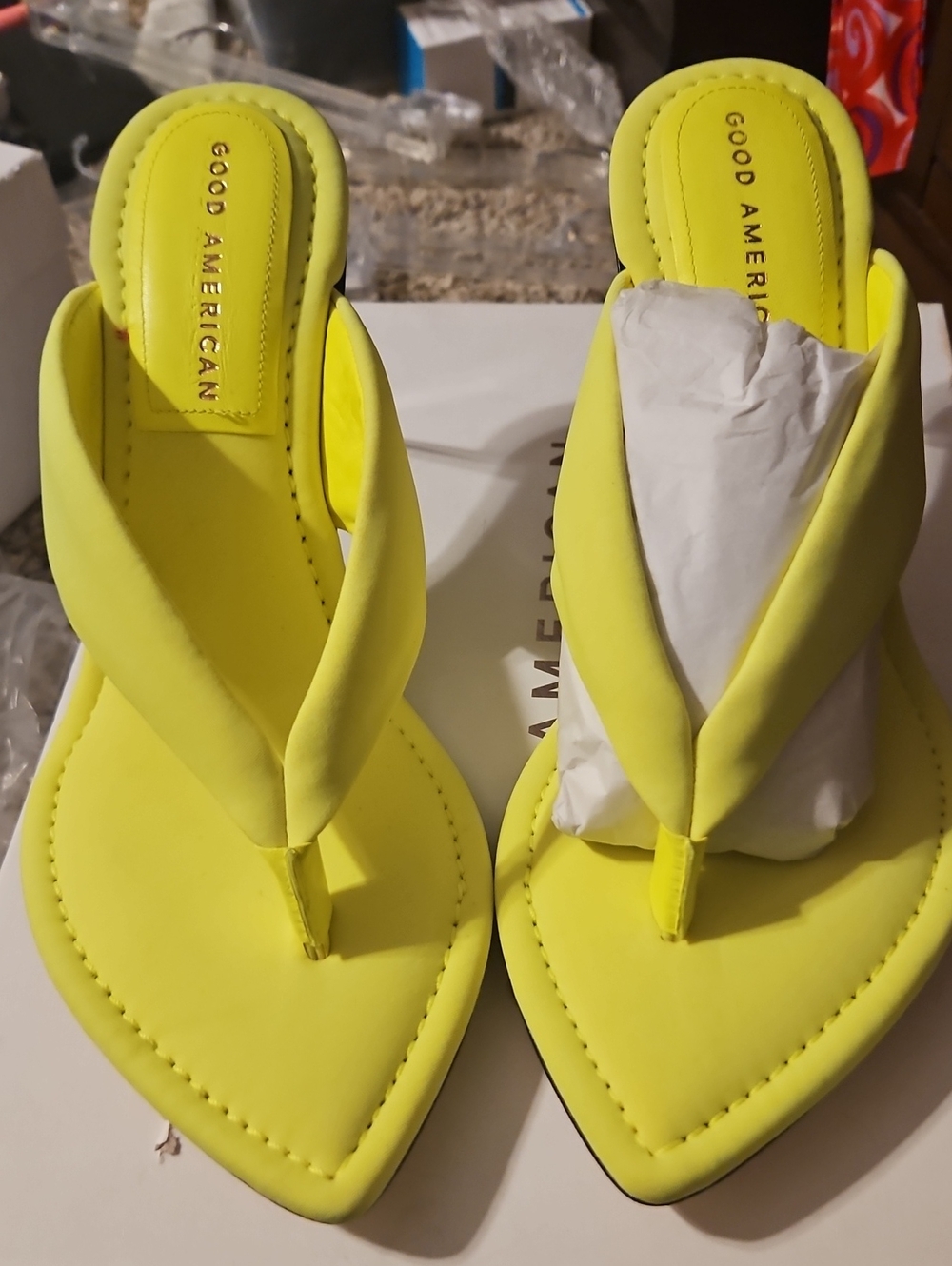 Good American Neon Yellow Padded Thong Sandals